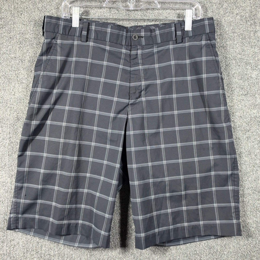 Nike Golf Shorts Mens 34 Black Grey Plaid Checkered Performance Stretch Athletic